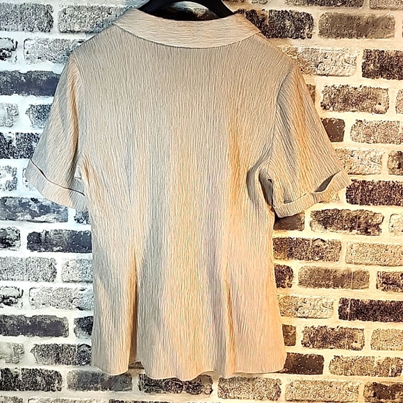 Womens Alfani Blouse Large Short Sleeved Neutral Tone Rouch Front Collar Busines - Picture 5 of 8